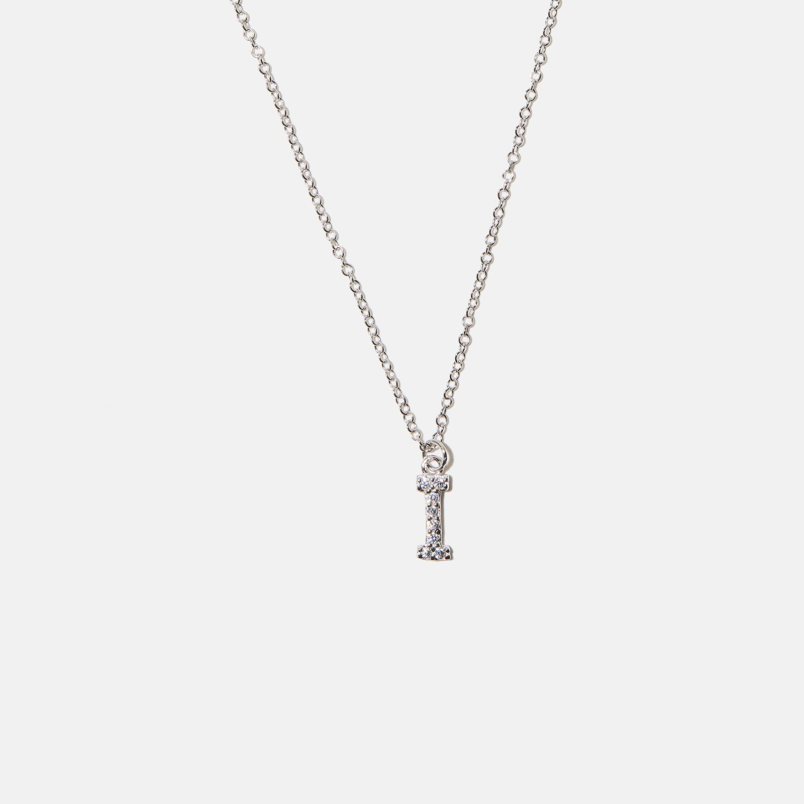 Halsband äkta silver, bokstav I - 42+3 cm