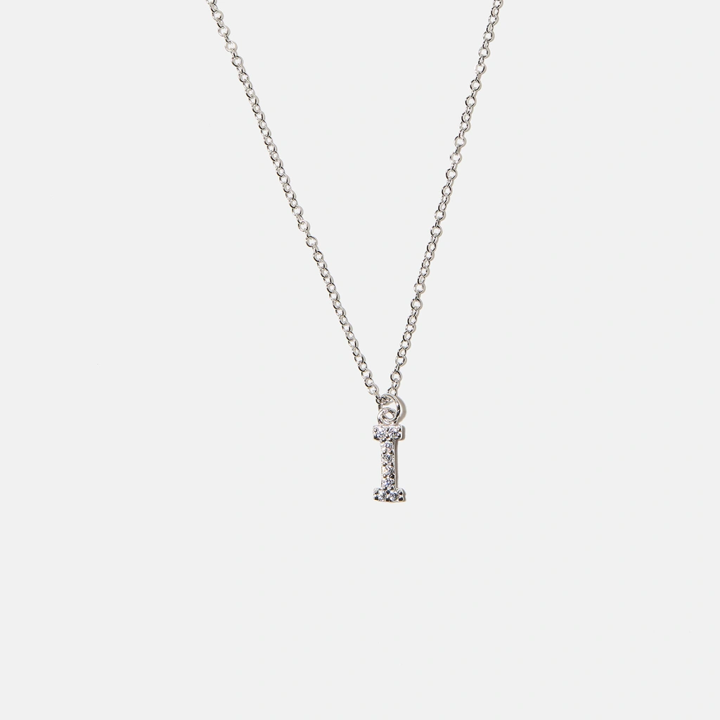 Halsband äkta silver, bokstav I - 42+3 cm