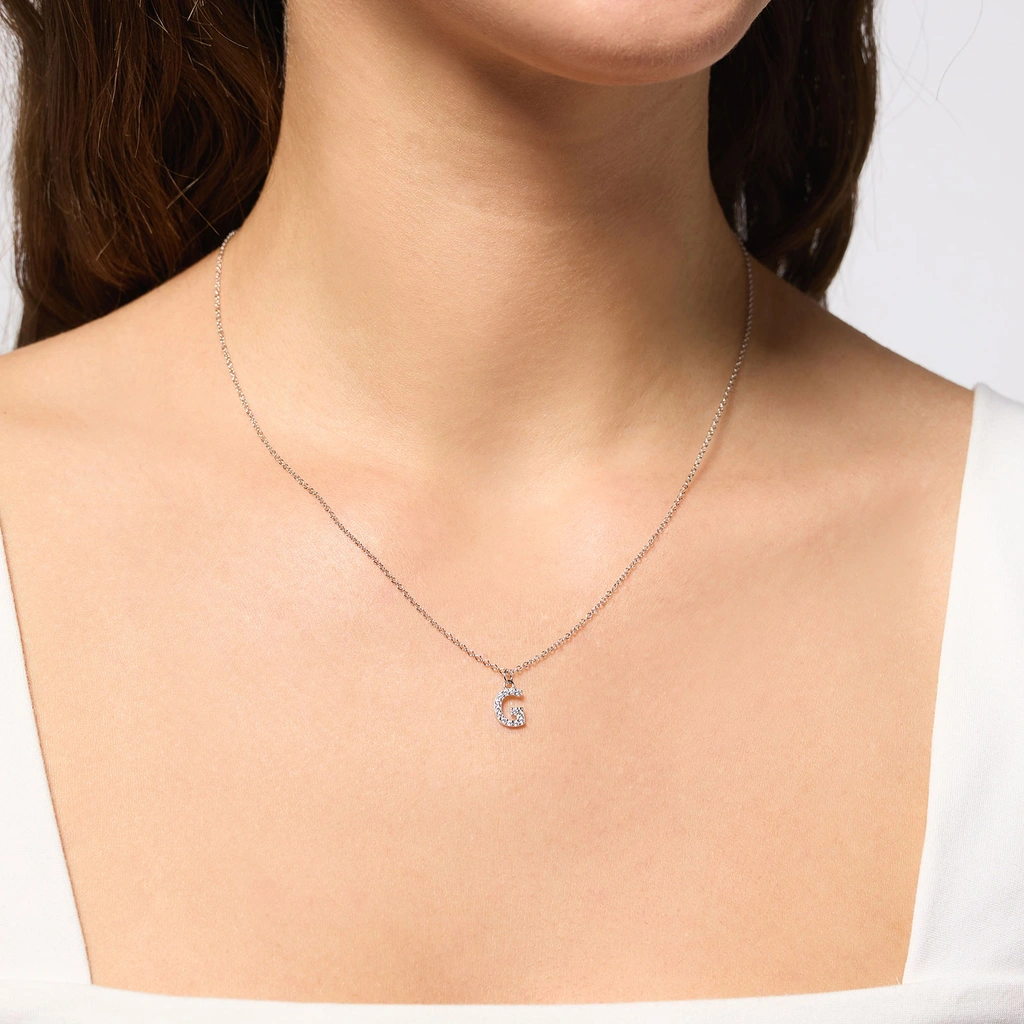 Halsband äkta silver, bokstav G - 42+3 cm