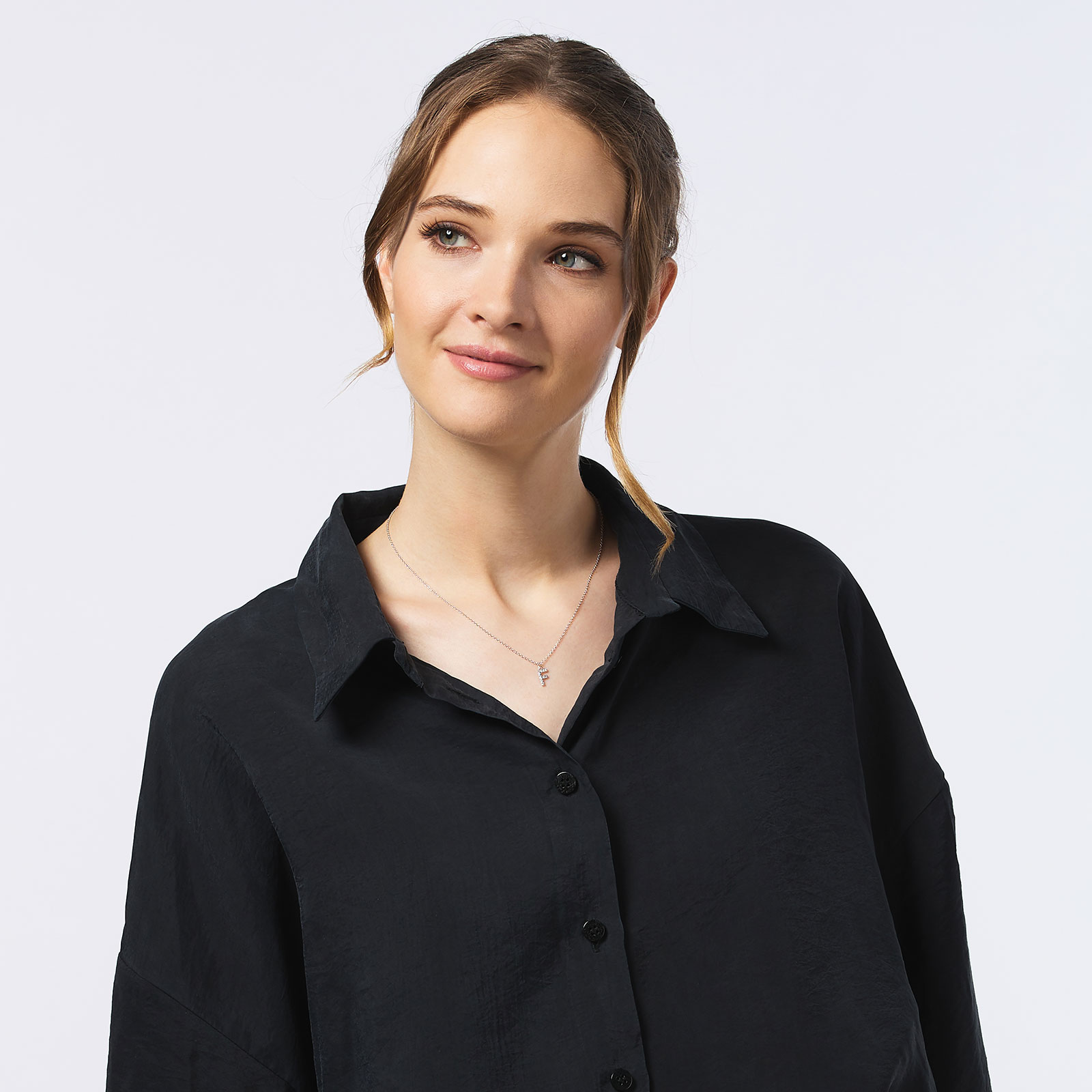 Halsband äkta silver, bokstav F - 42+3 cm