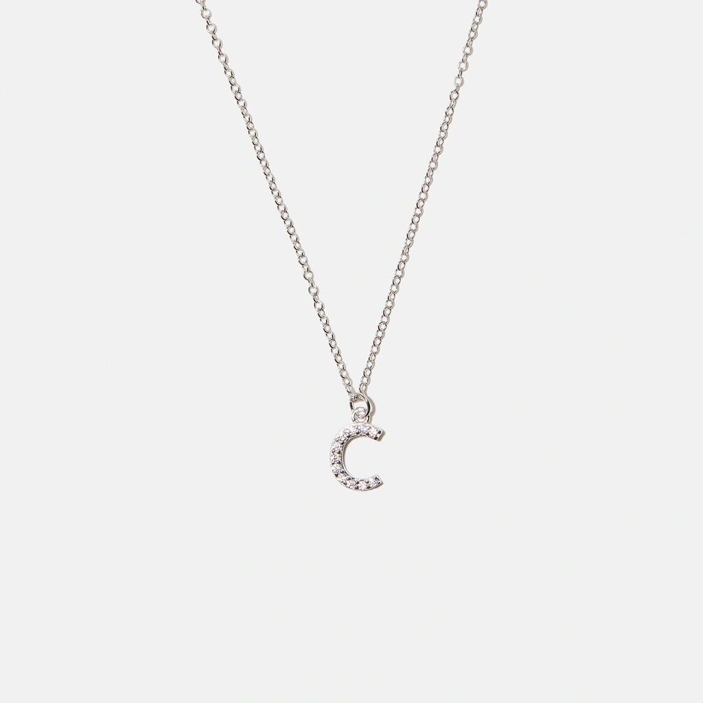 Halsband äkta silver, bokstav C - 42+3 cm