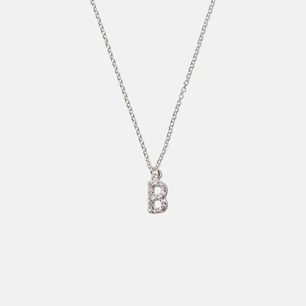 Halsband äkta silver, bokstav B - 42+3 cm