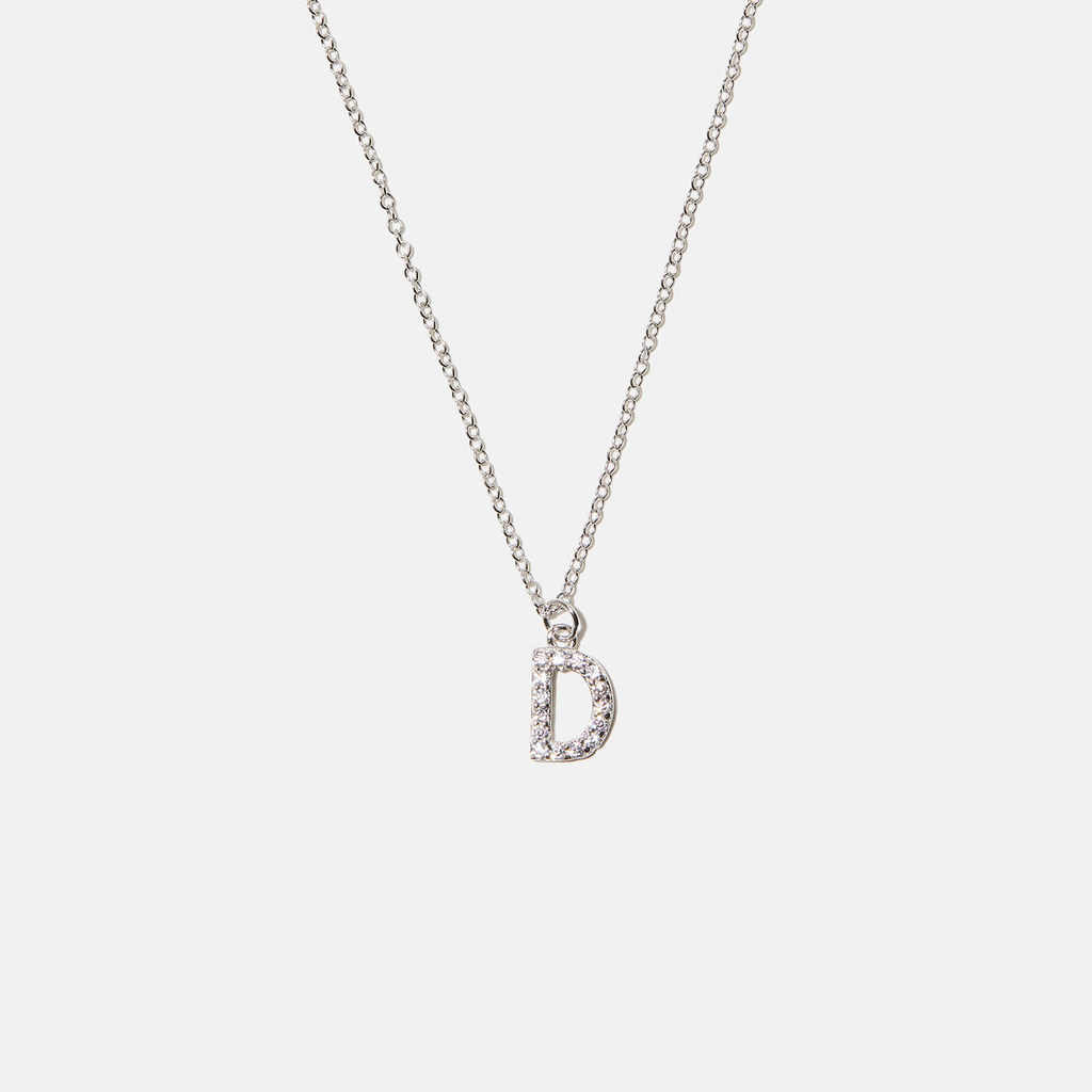 Halsband äkta silver, bokstav D - 42+3 cm