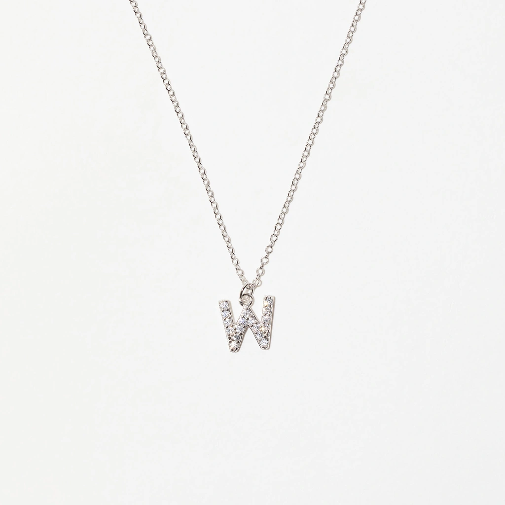 Halsband äkta silver, bokstav W - 42+3 cm