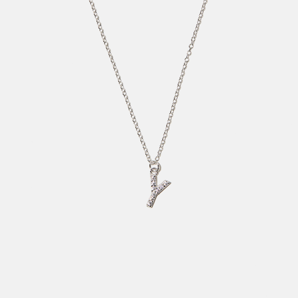 Halsband äkta silver, bokstav Y - 42+3 cm
