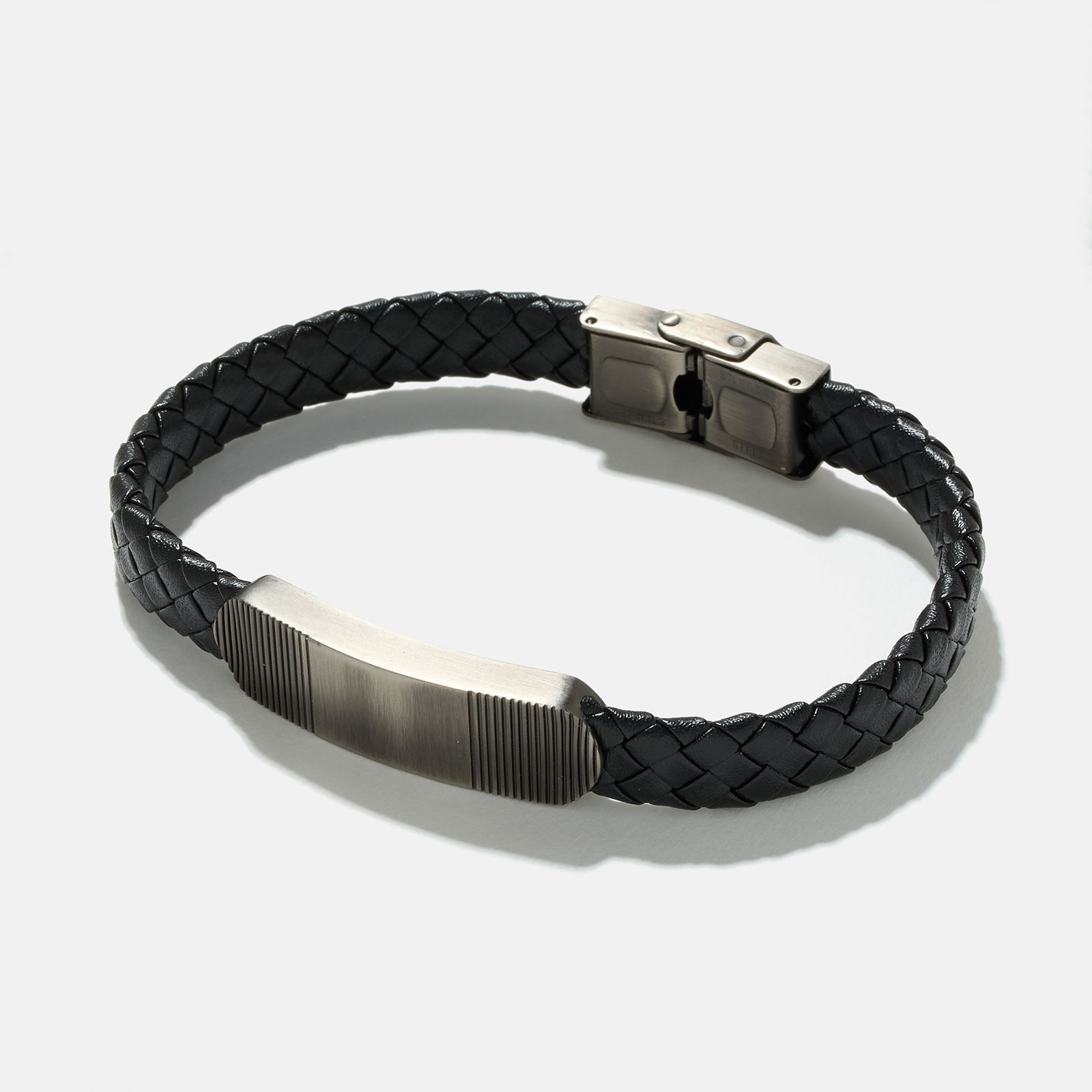 Armband herr - stål & svart läder