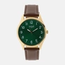 Regal herrklocka -  brunt band, guldton/grön, 40mm