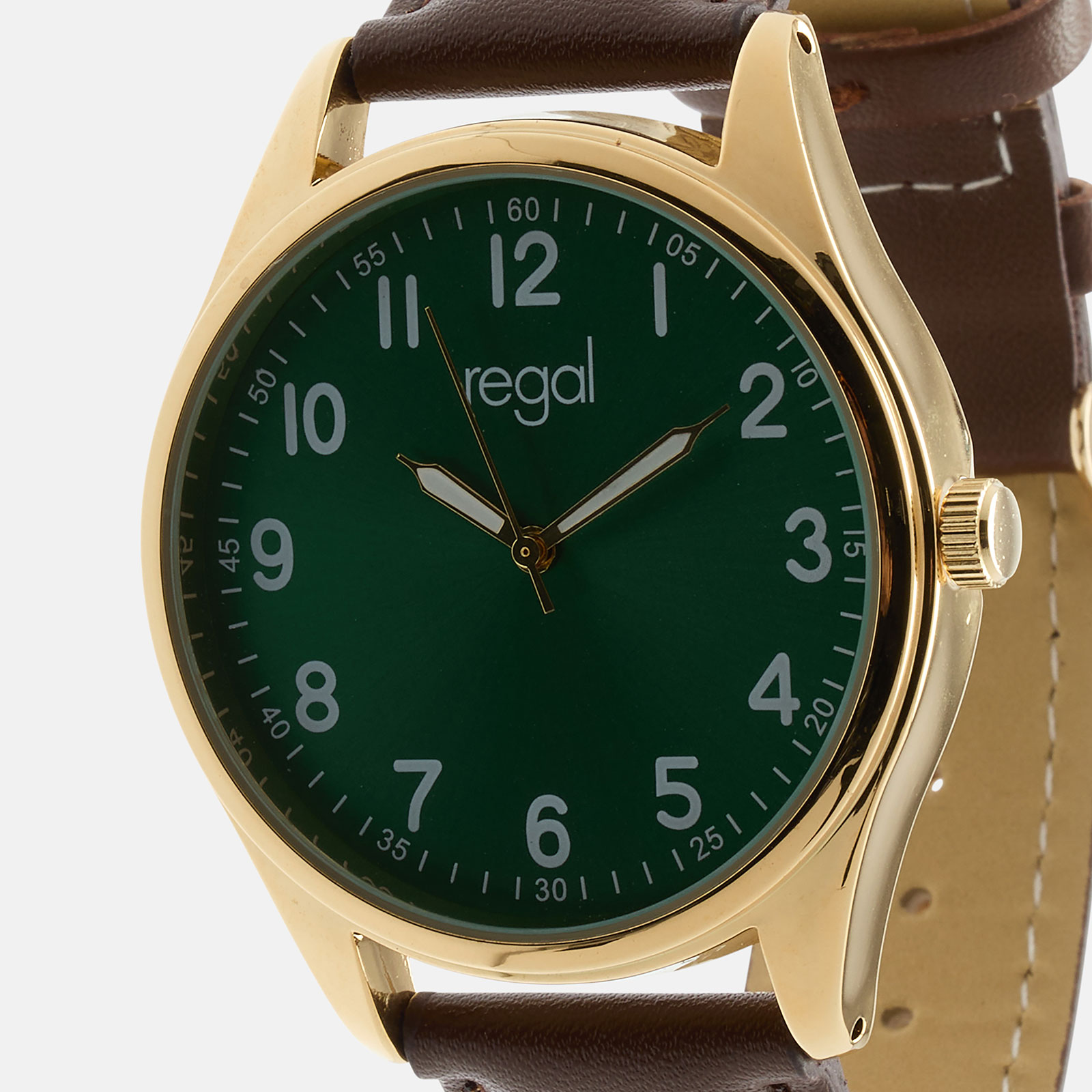 Regal herrklocka -  brunt band, guldton/grön, 40mm