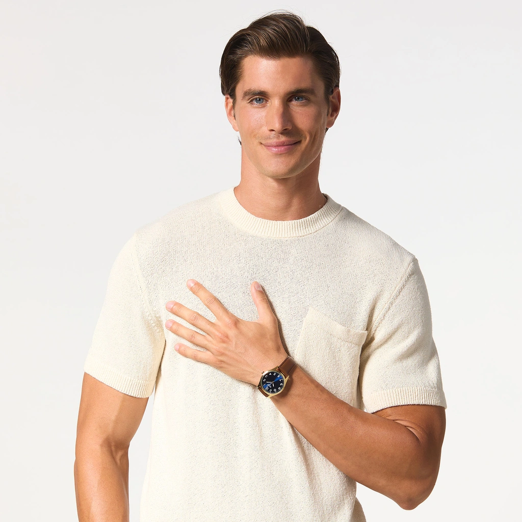 Regal herrklocka -  brunt band, guldton/blå, 40mm