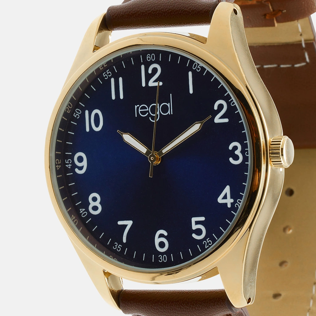 Regal herrklocka -  brunt band, guldton/blå, 40mm