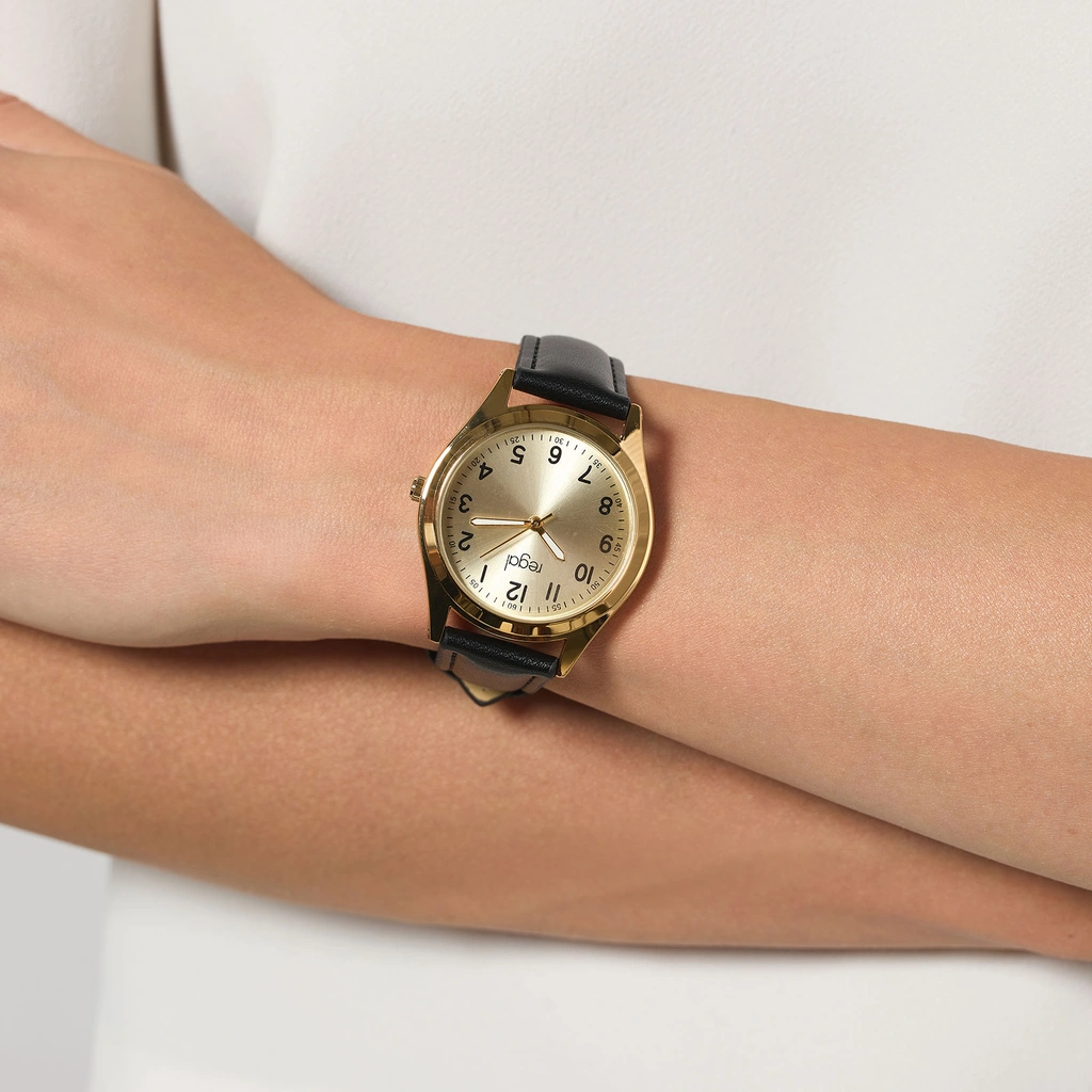 Regal Classic line - svart band, guldton, 36mm