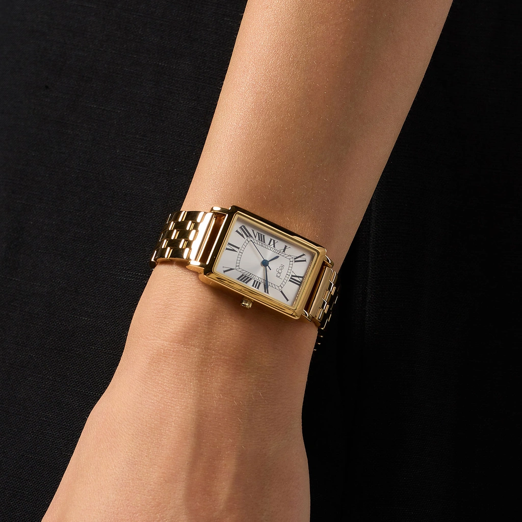 Regal damklocka - rektangulär, guldton, 24x32mm