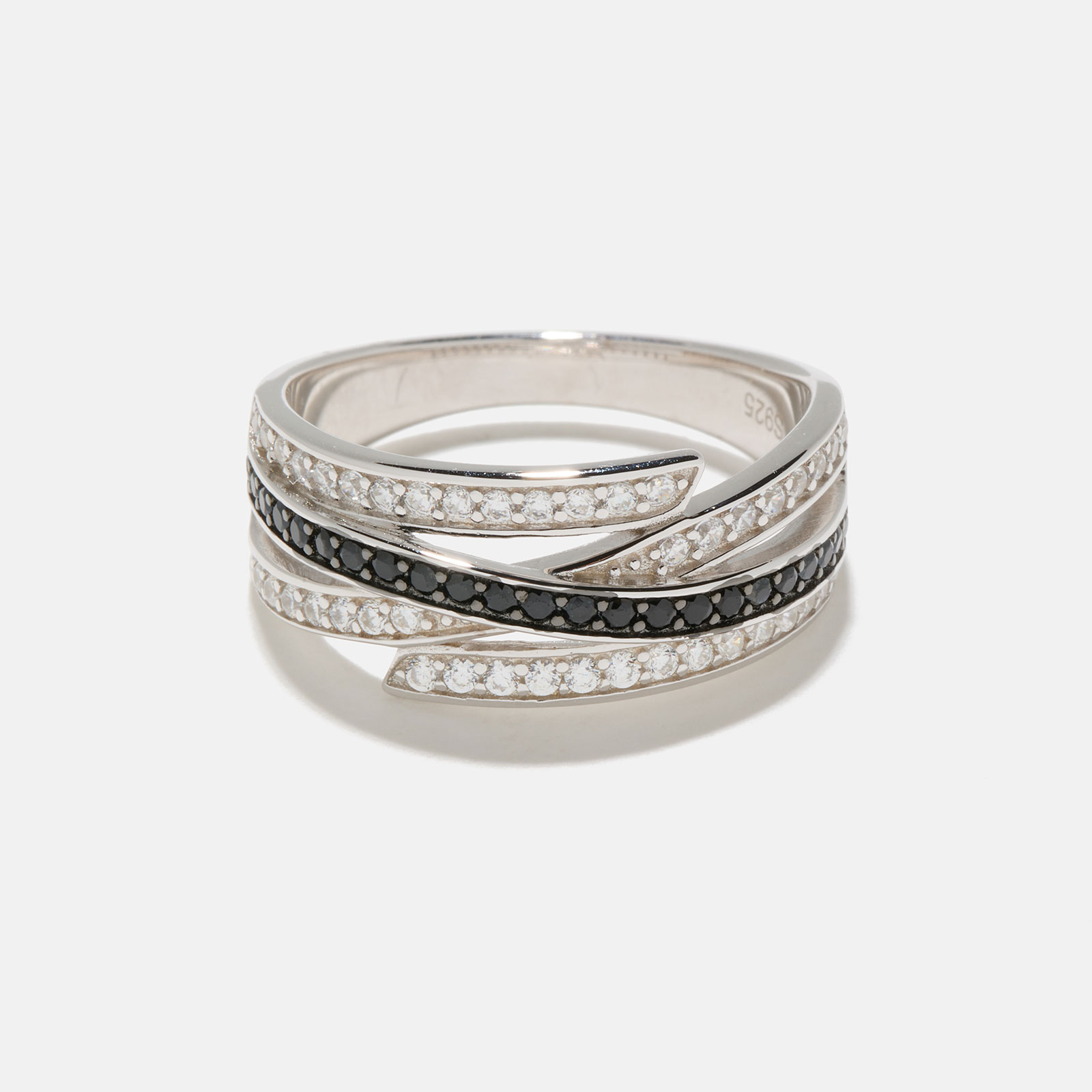 Ring 925 Sterling Silver - vita & svarta stenar
