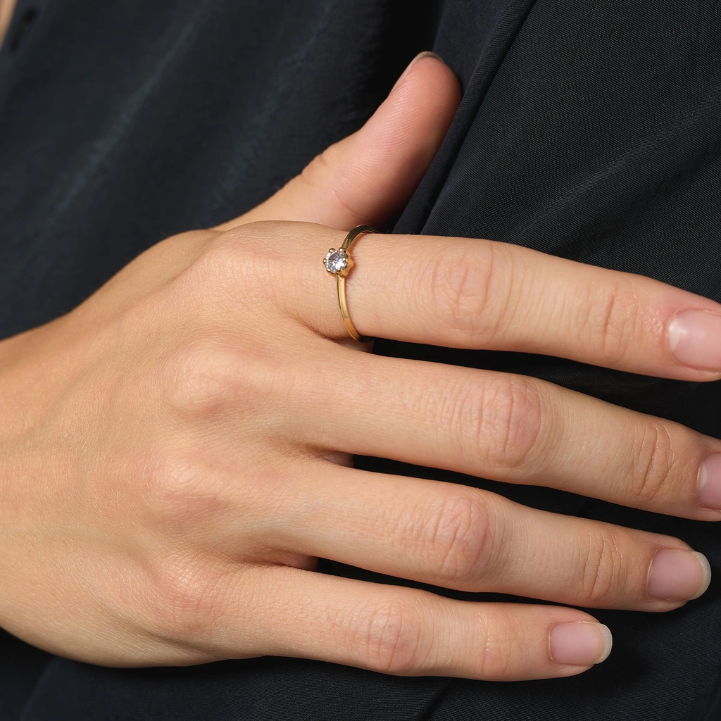 Ring 18k guld, solitärring Kubisk Zirkonia, 19.5mm