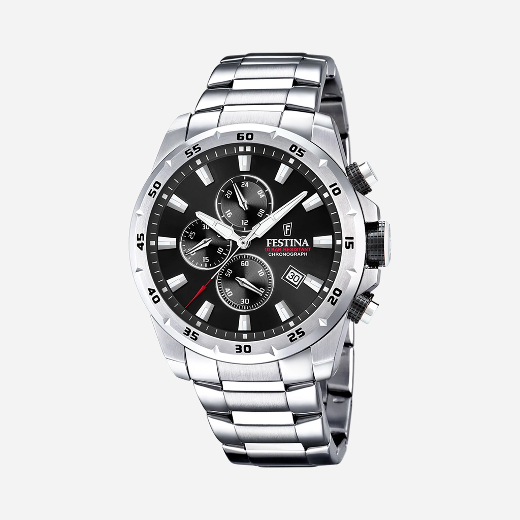 Festina F20463/4 Chrono Sport - herrklocka, stål/svart, 45mm