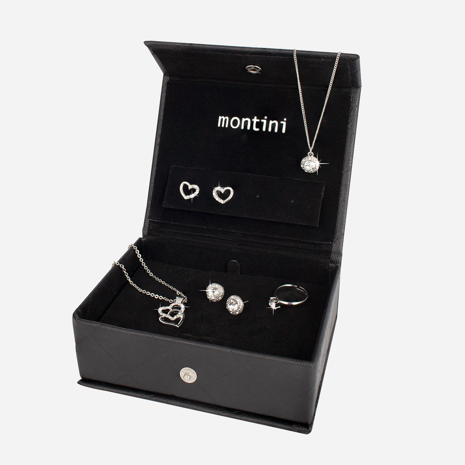 Silverfärgat smyckeset - vita stenar