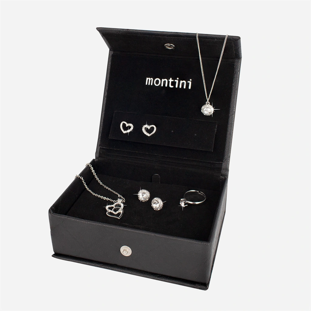 Silverfärgat smyckeset - vita stenar