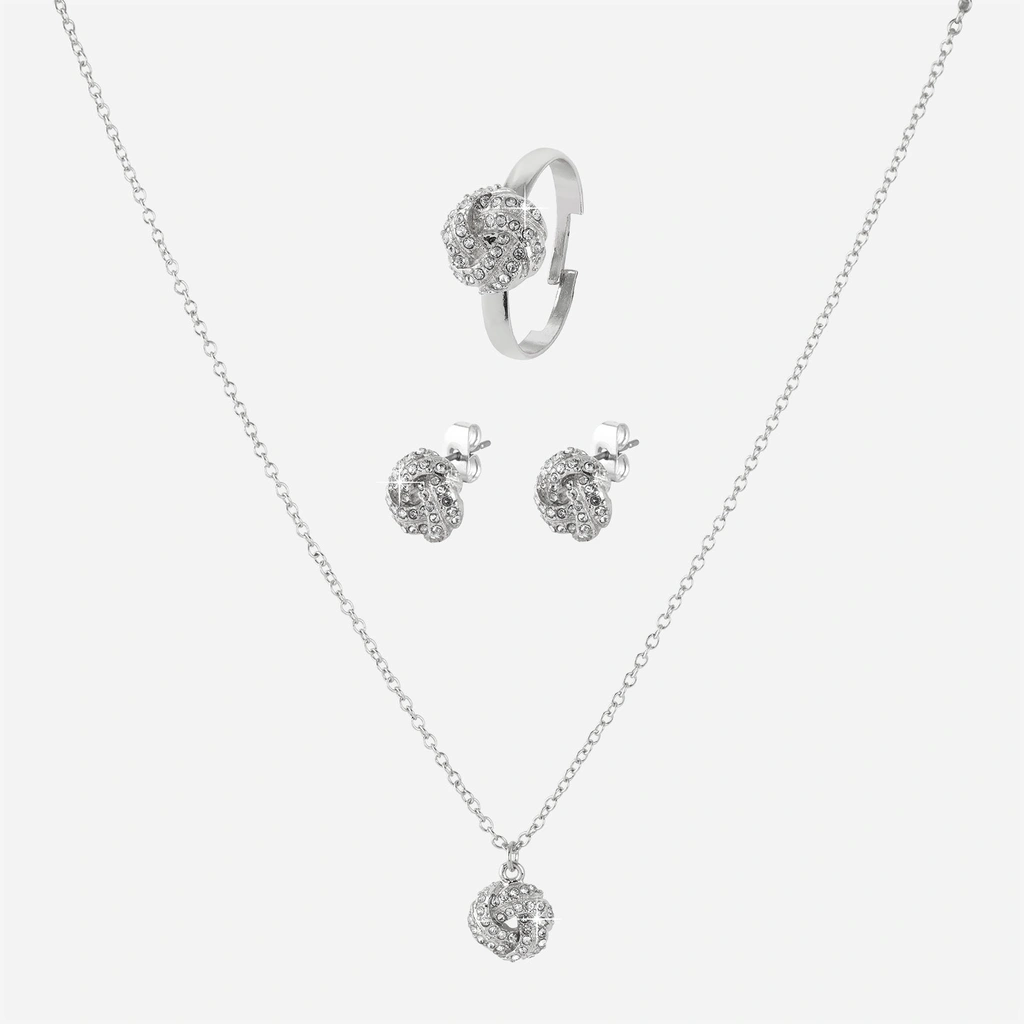 Silverfärgat smyckeset - ring, örhängen & halsband