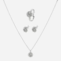Silverfärgat smyckeset - ring, örhängen & halsband