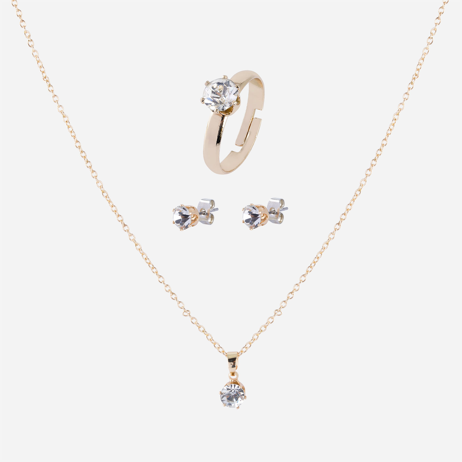 Guldfärgat smyckeset, klassiskt - ring, örhängen & halsband