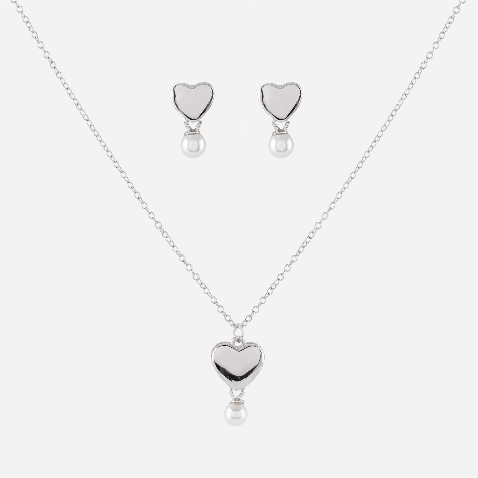 Smyckeset i äkta silver - hjärtan & sötvattenpärlor