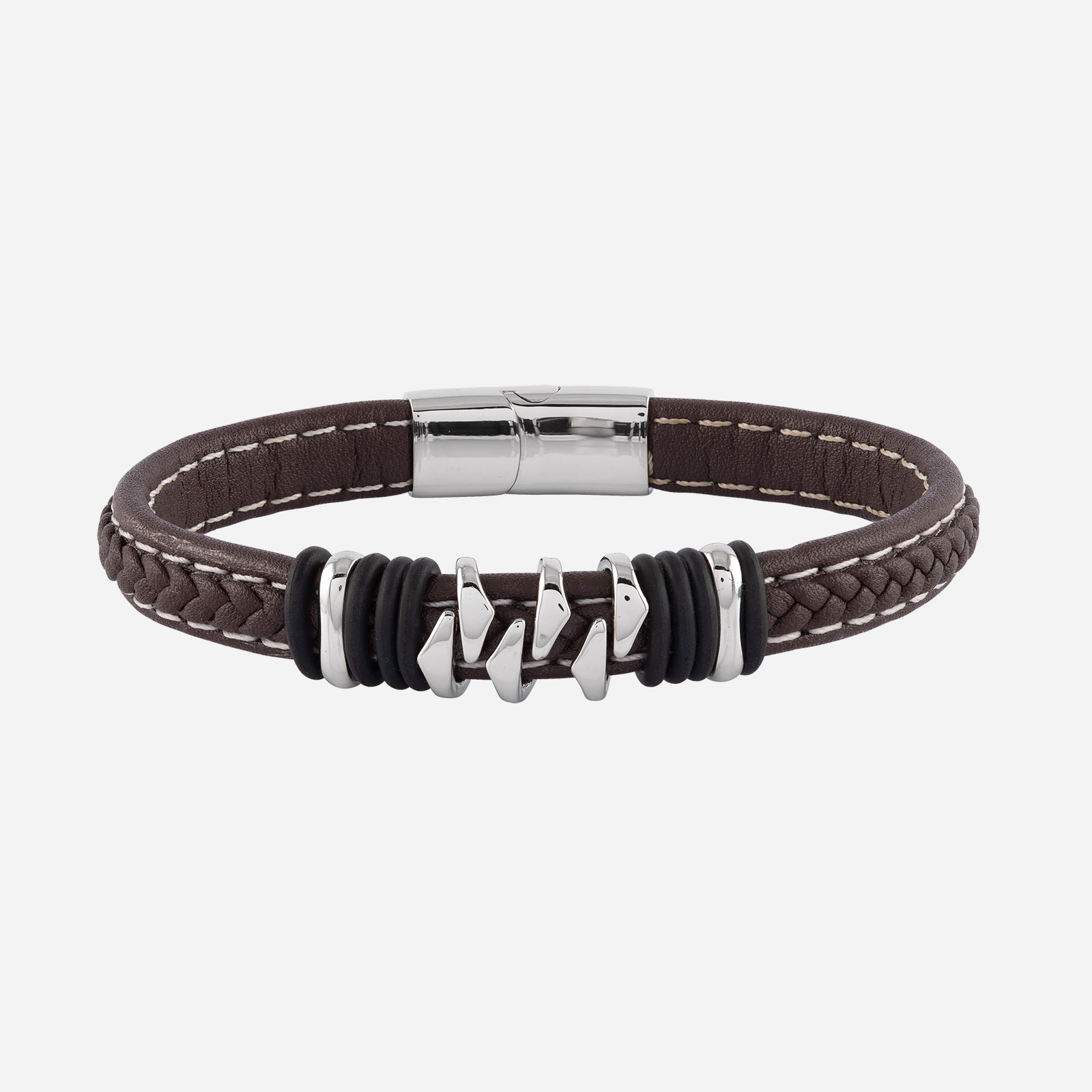 Armband i brunt läder och stål - Herr