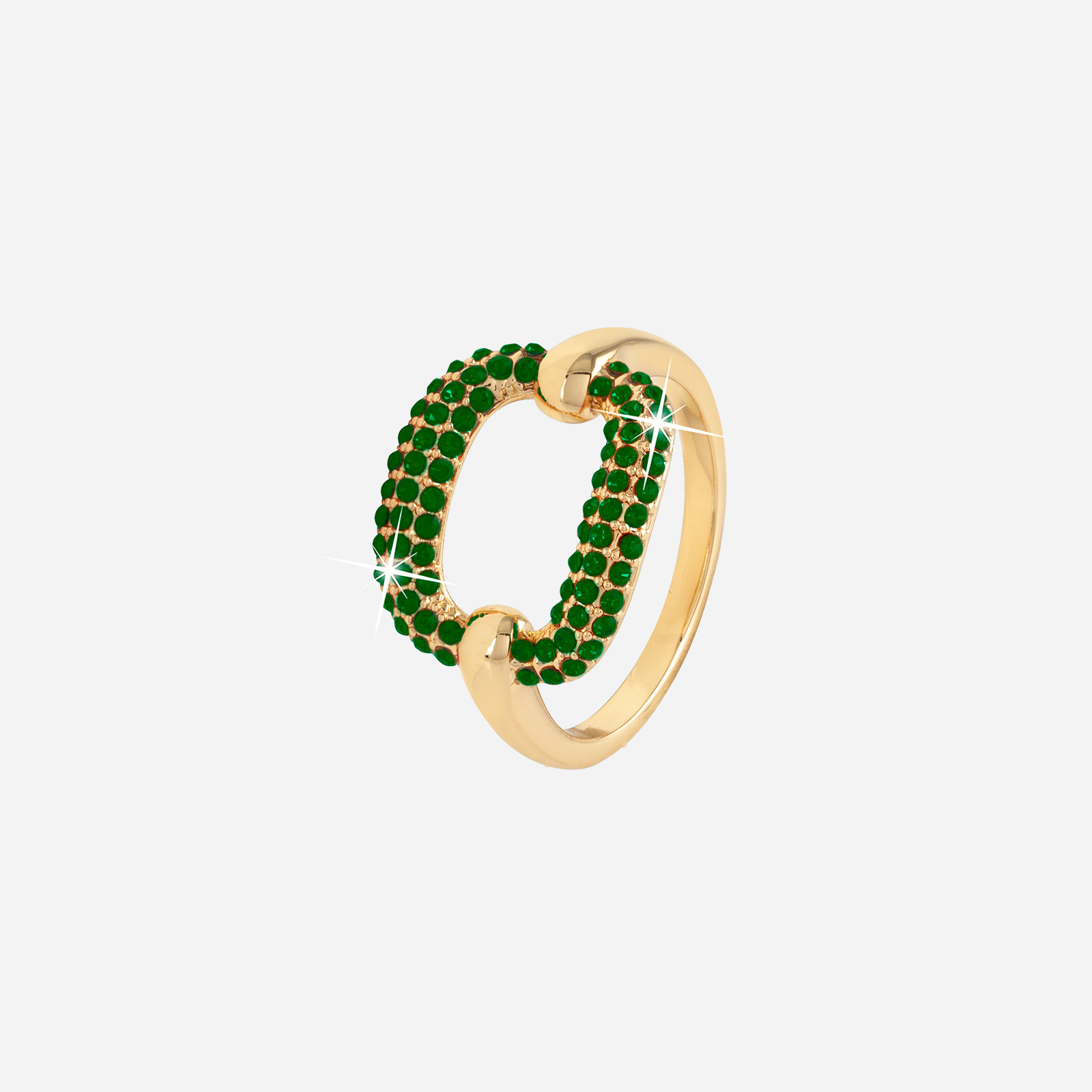 Guldpläterad ring m gröna stenar - Oval
