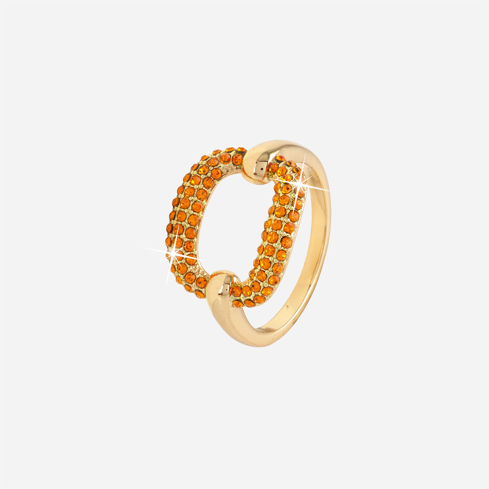 Guldpläterad ring m orange stenar - Oval