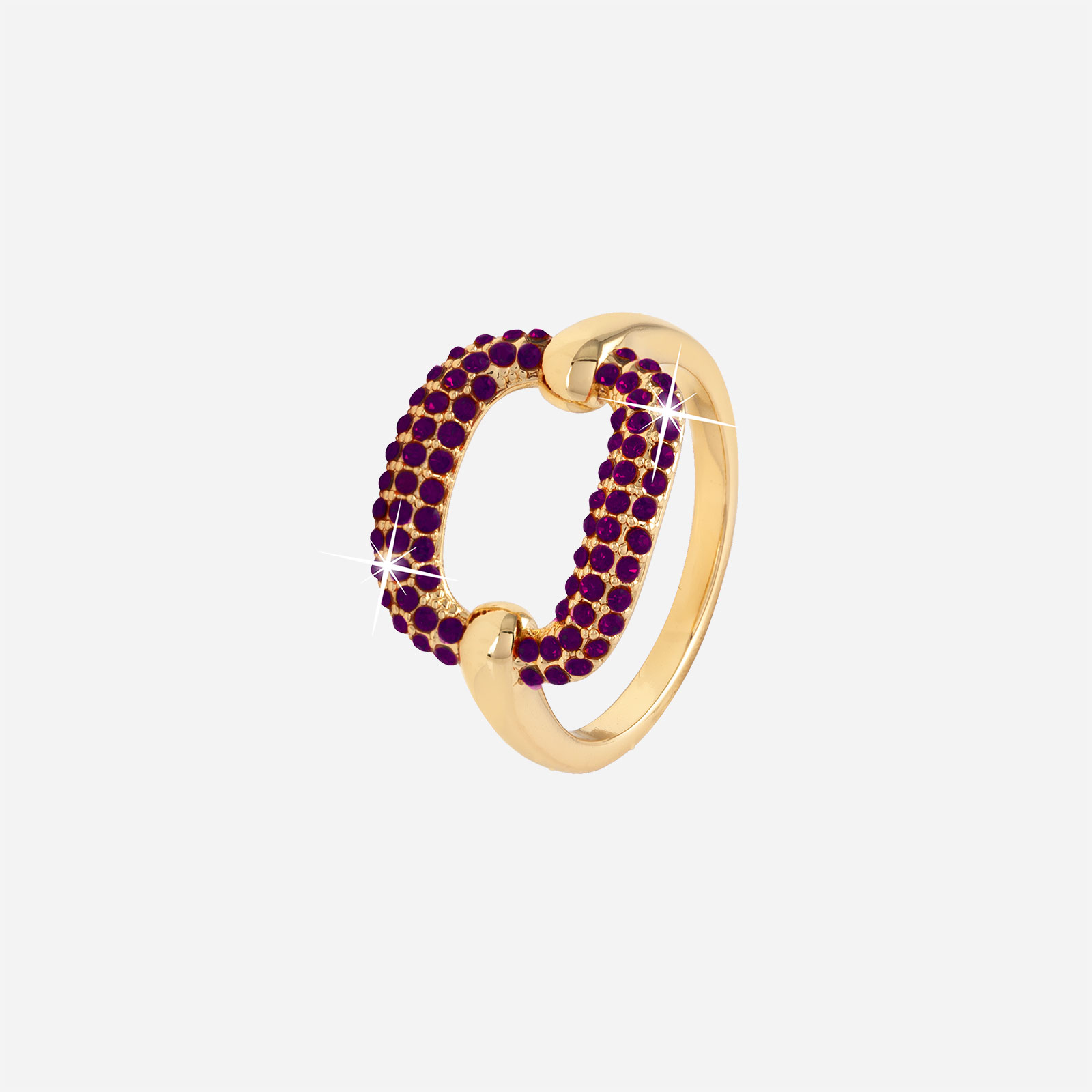 Guldpläterad ring m lila stenar - Oval