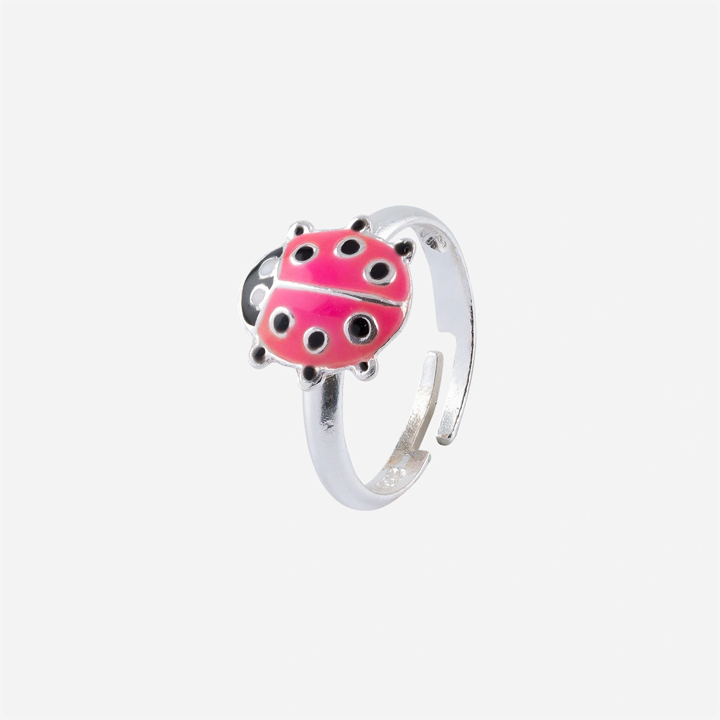 Silverring för barn - rosa nyckelpiga, 13,75