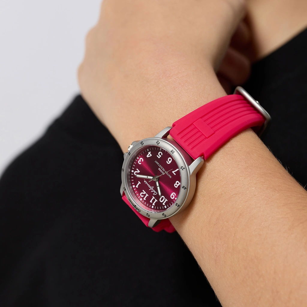 California barnklocka - gummiband, rosa, 28 mm