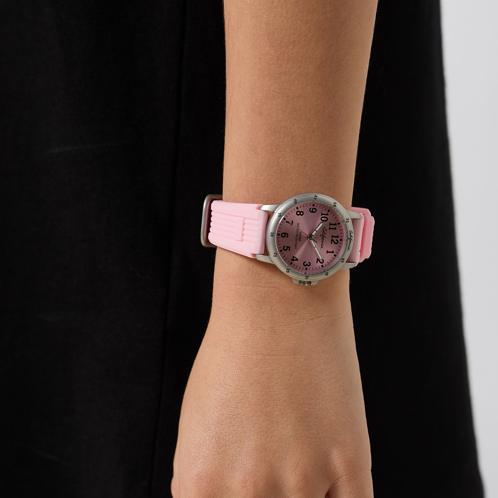 California barnklocka - gummiband, rosa, 28 mm