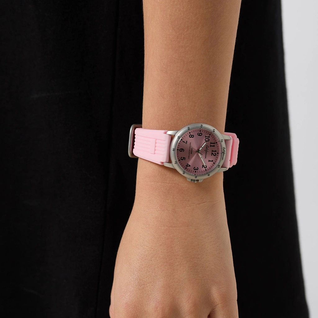 California barnklocka - gummiband, rosa, 28 mm