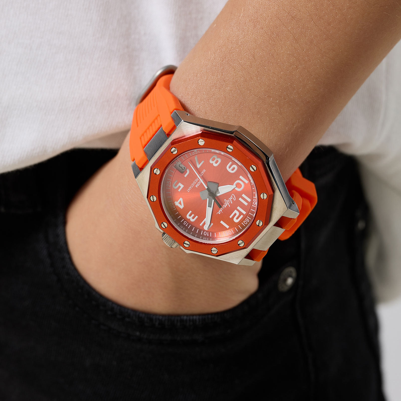 California barnklocka - gummiband, orange, 37 mm