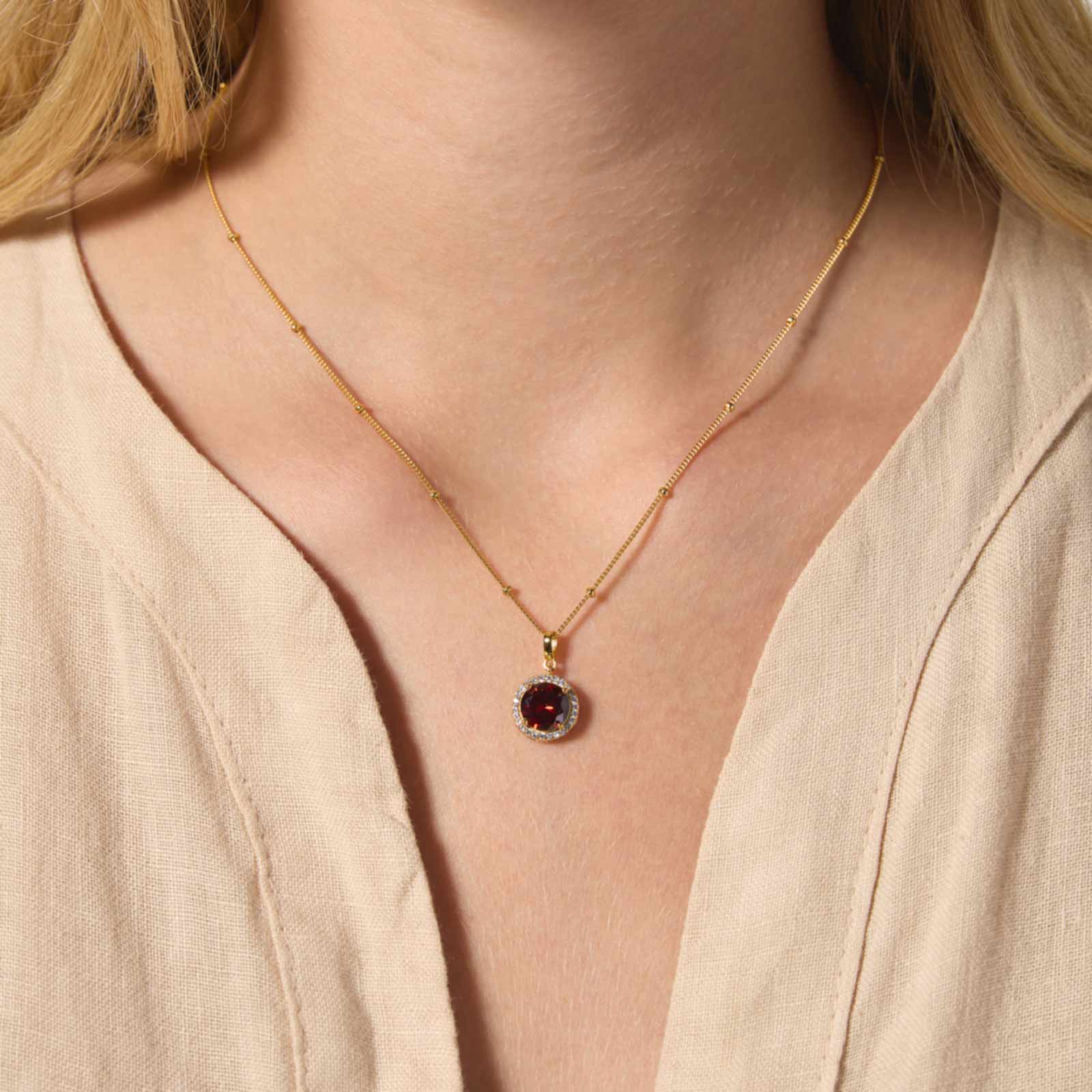 Guldpläterat halsband i äkta silver - månadsten Januari, 42+3cm