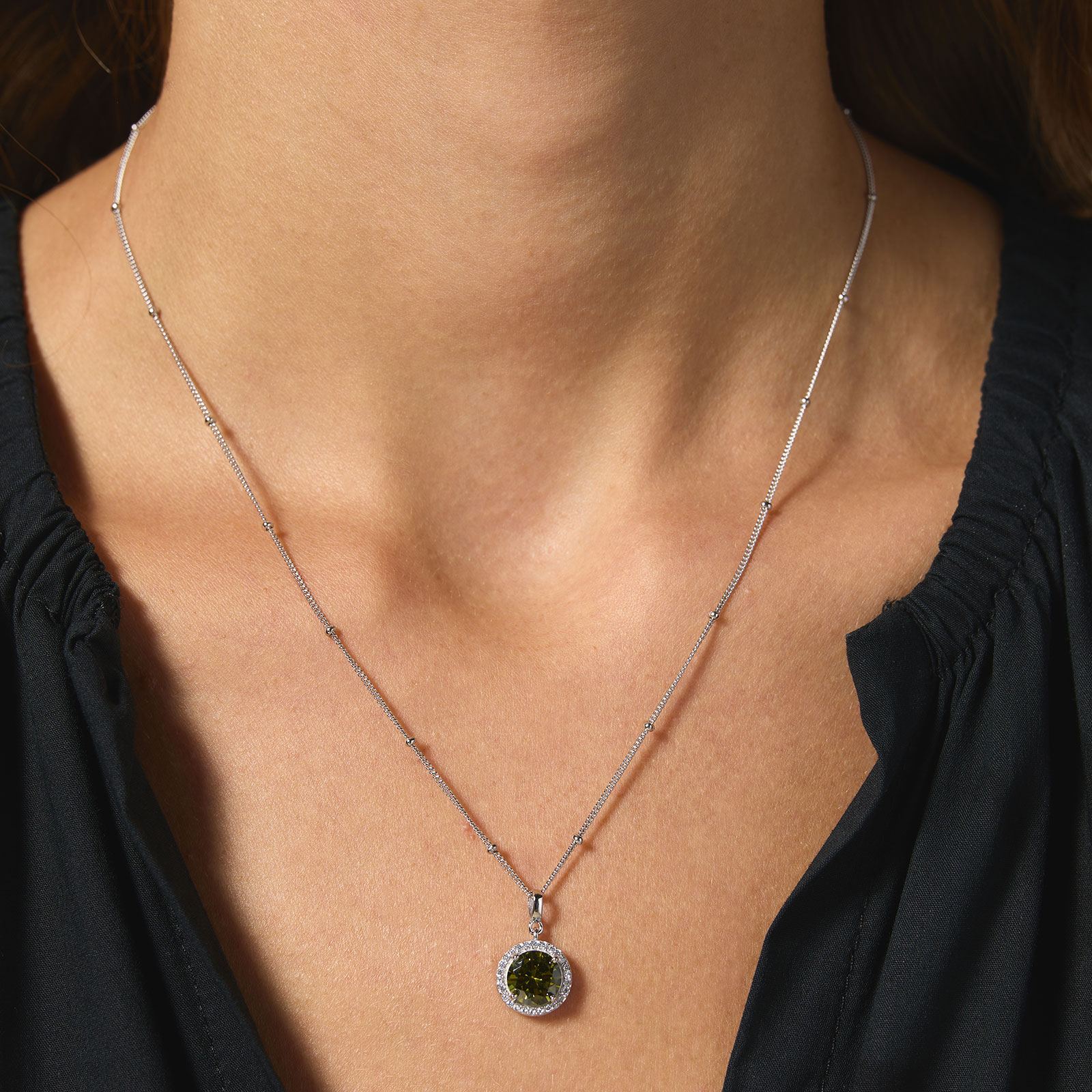 Halsband äkta silver - månadsten Augusti, 42+3cm