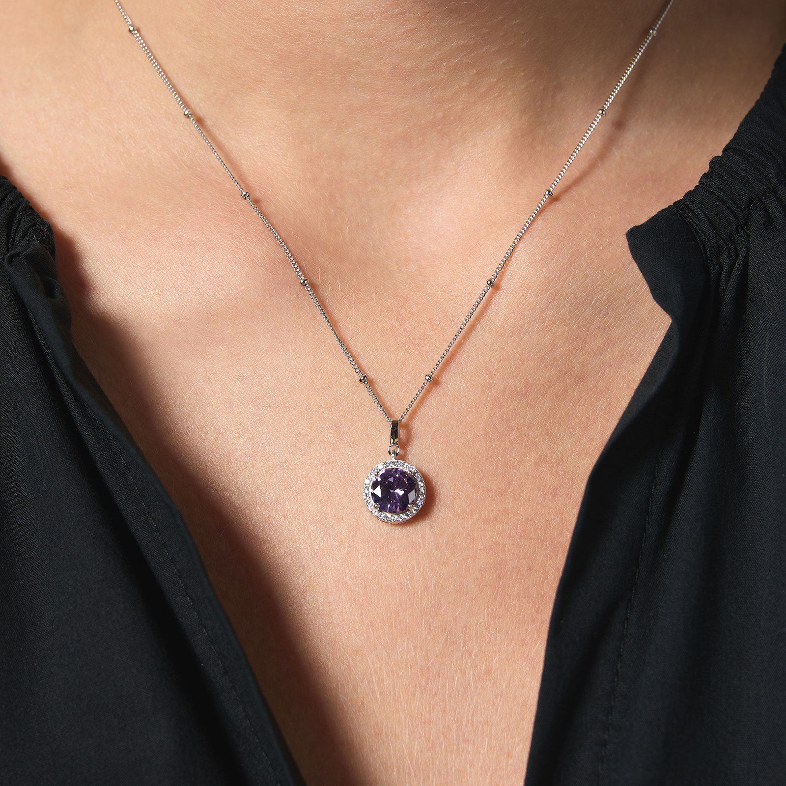 Halsband äkta silver - månadsten Juni, 42+3cm