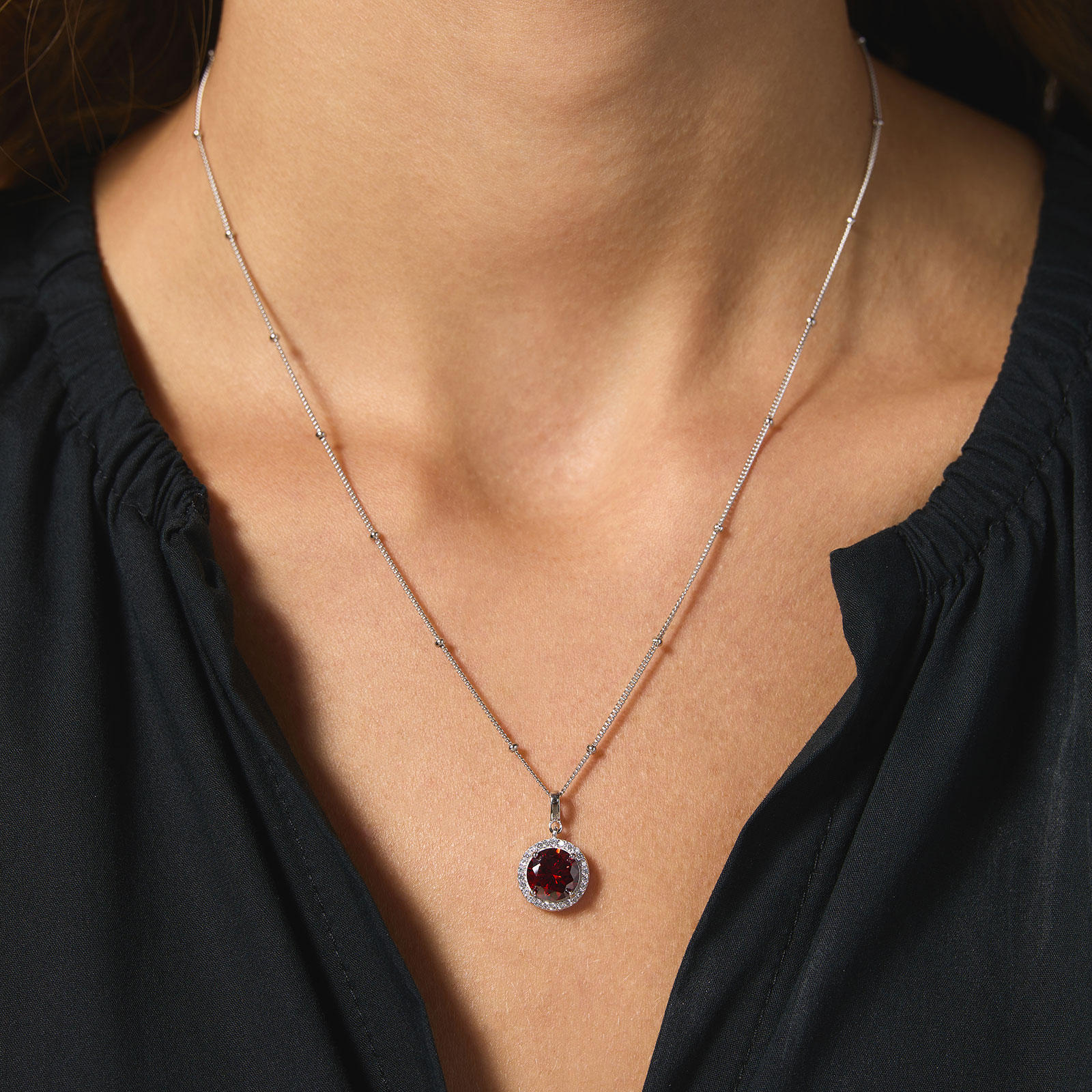 Halsband äkta silver - månadsten Januari, 42+3cm