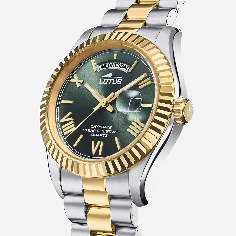 Lotus herrklocka -  dag/datum, bicolor/grön, 41,5 mm