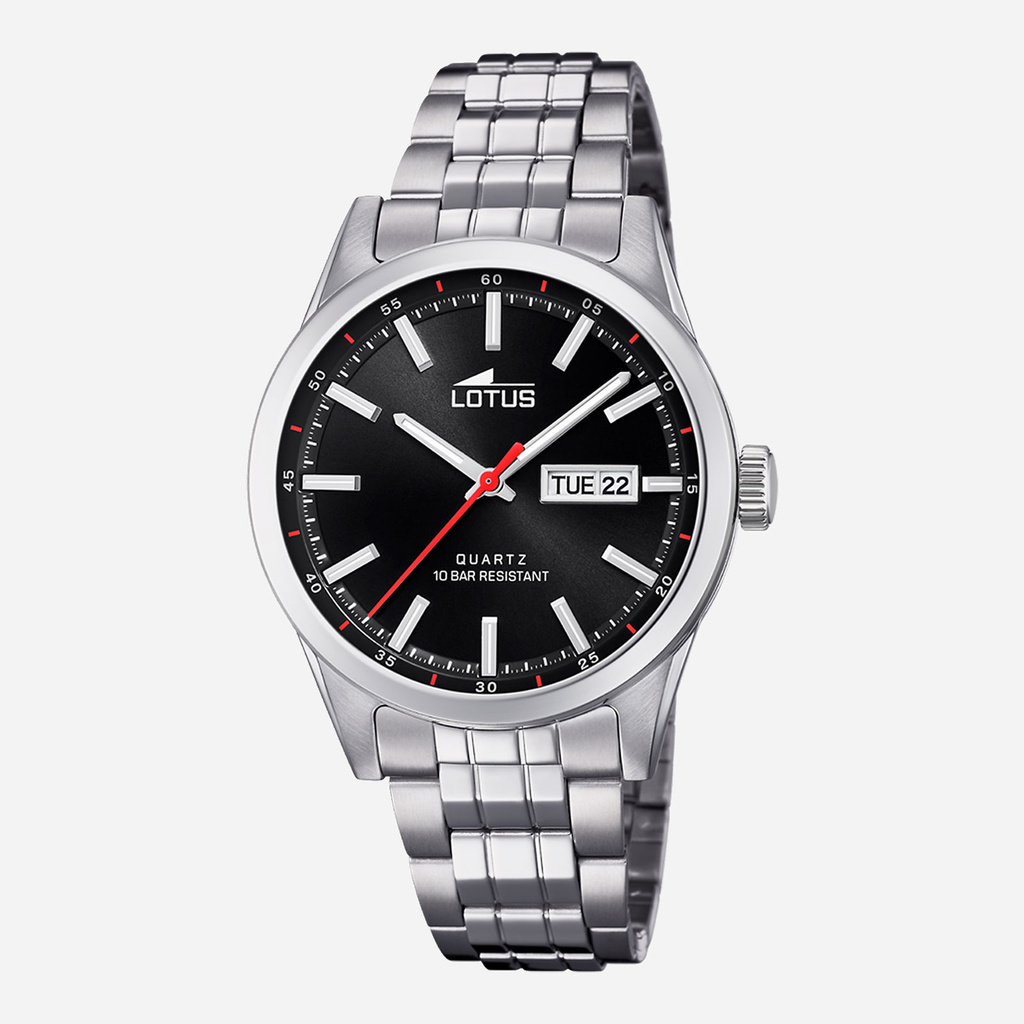 Lotus herrklocka - dag/datum, stål/svart, 42mm