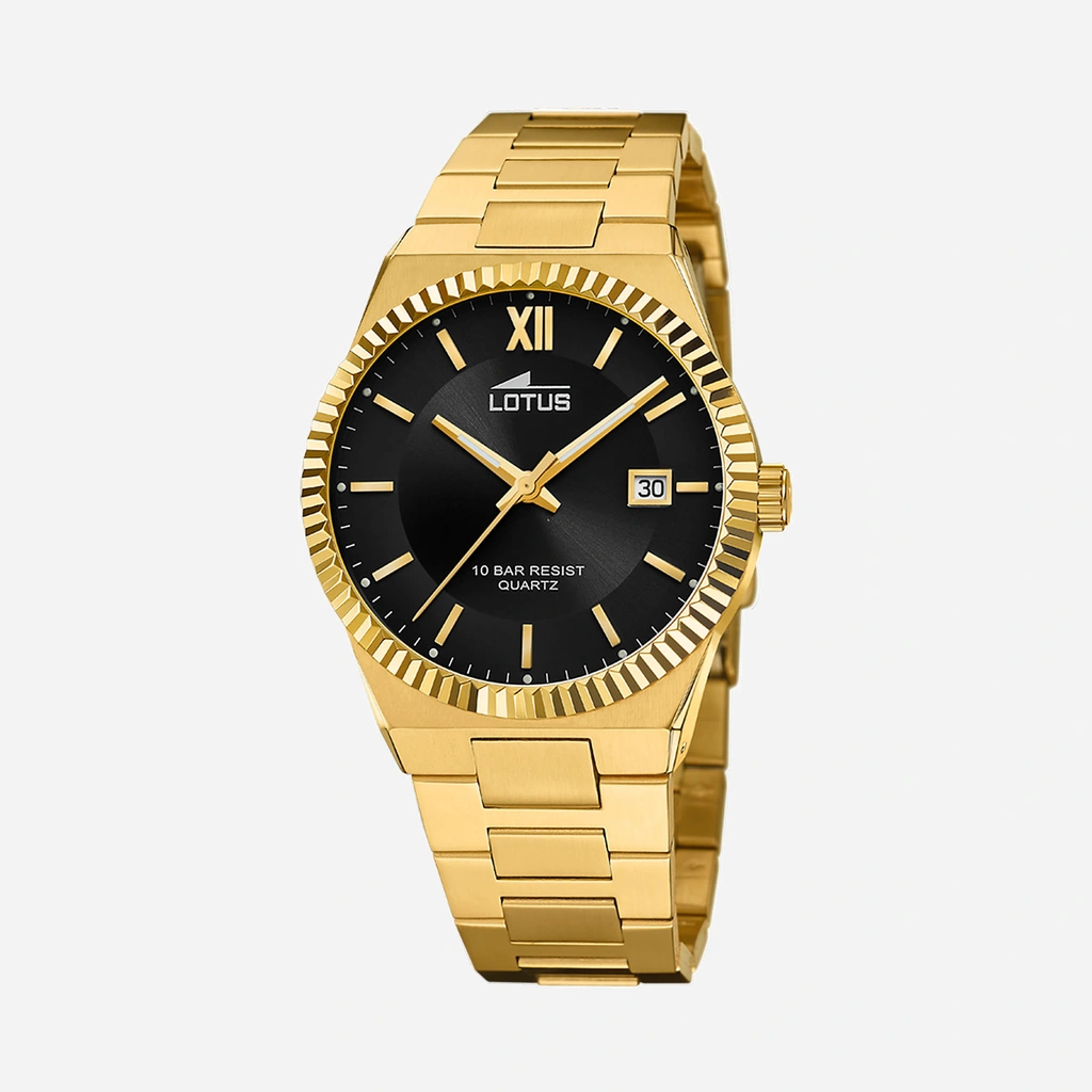 Lotus herrklocka -  datum, guldton/svart, 40 mm