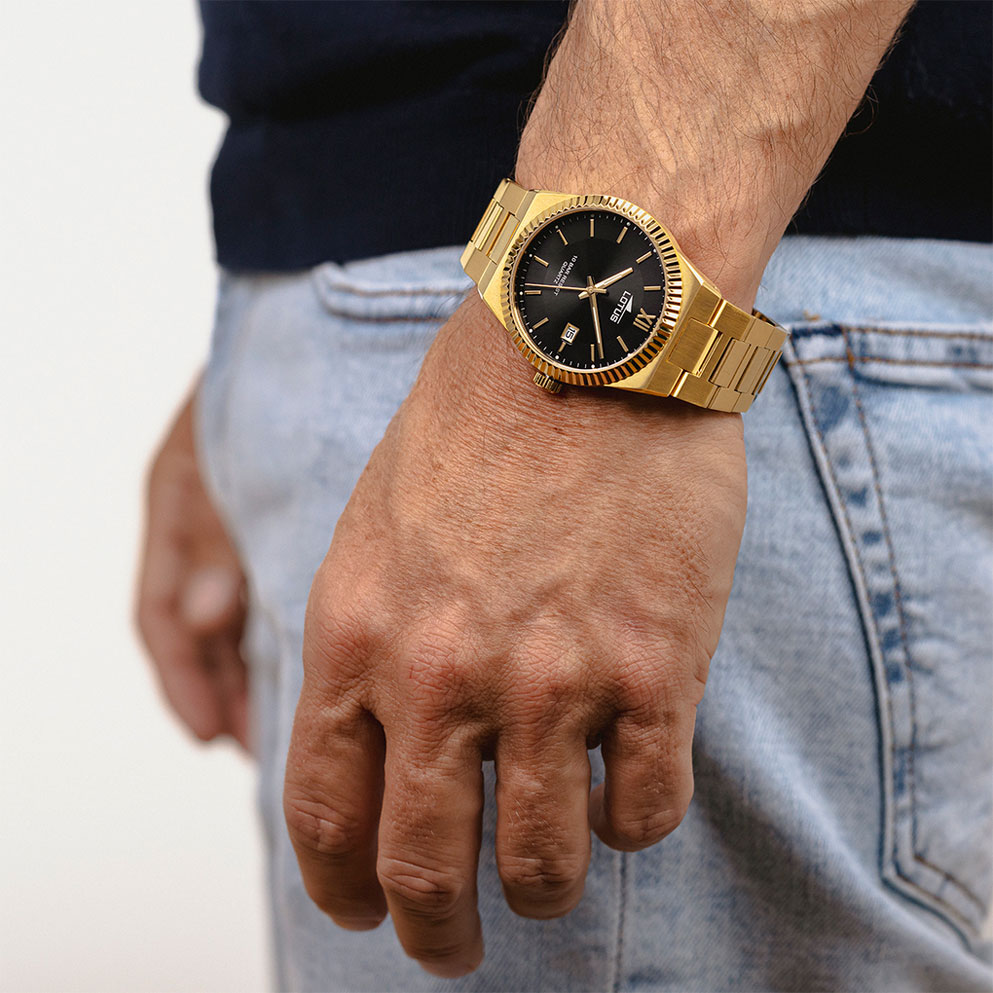 Lotus herrklocka -  datum, guldton/svart, 40 mm