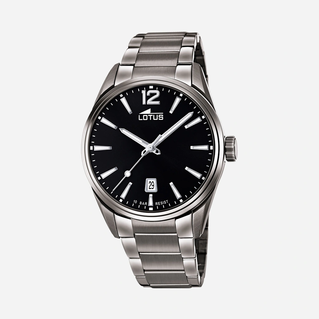Lotus herrklocka -  metallband, stål/svart, 42 mm