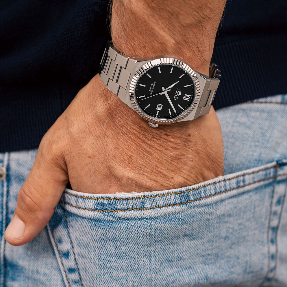 Lotus herrklocka -  metallband, datum, stål/svart, 40 mm