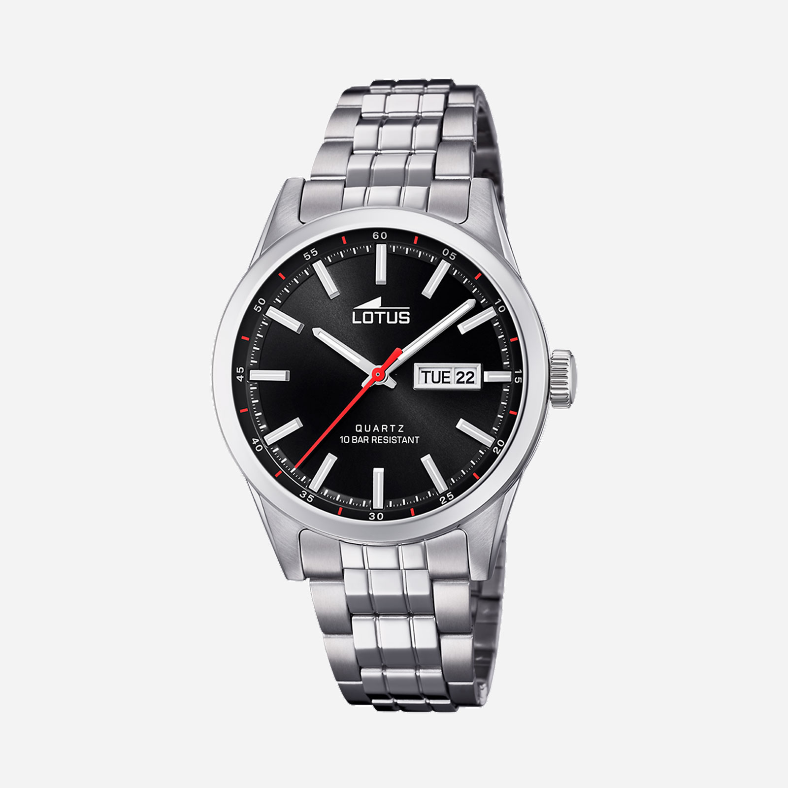 Lotus herrklocka - dag/datum, stål/svart, 42mm