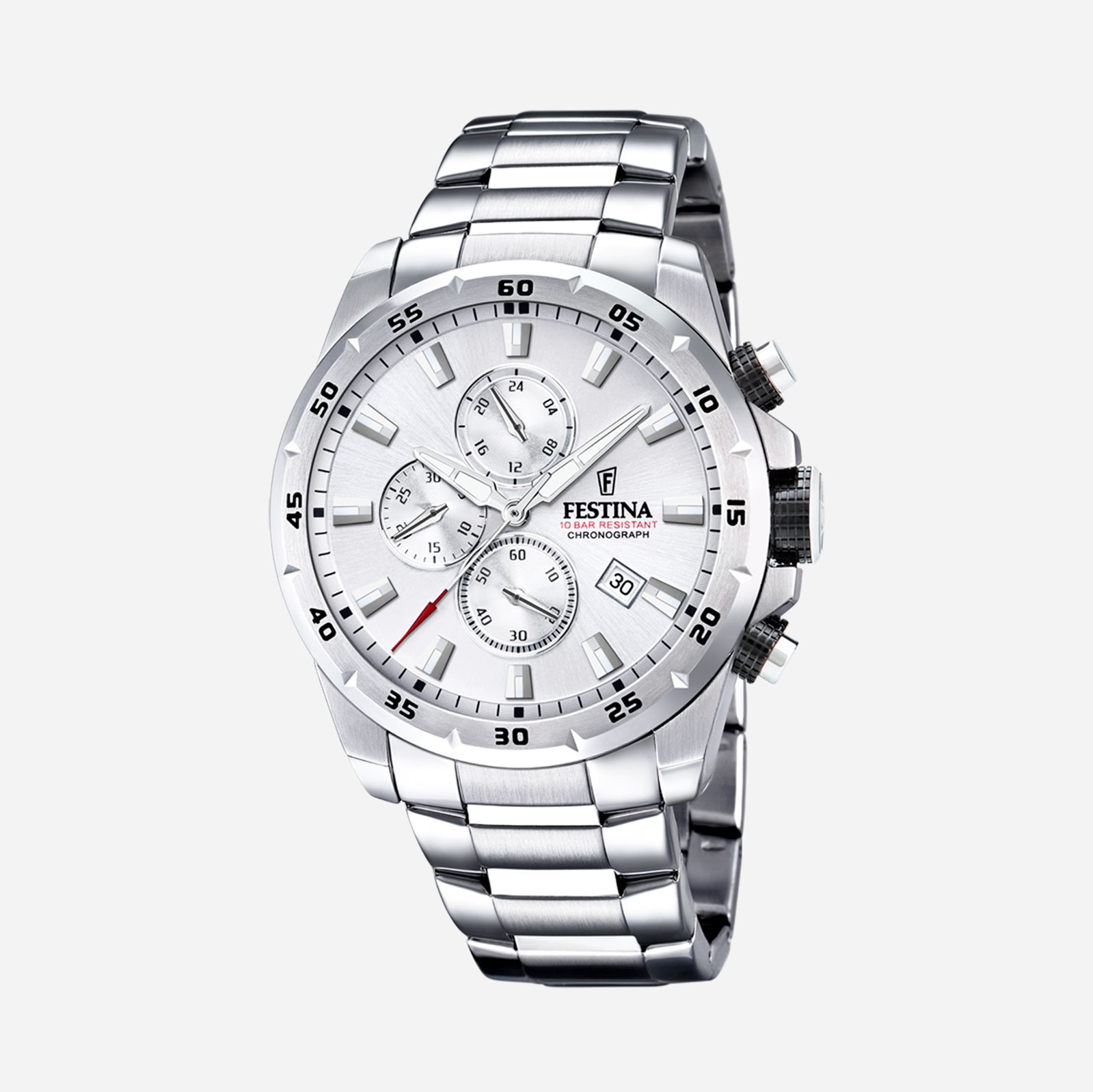 Festina F20463/1 Chrono Sport - herrklocka, stål/vit, 45mm