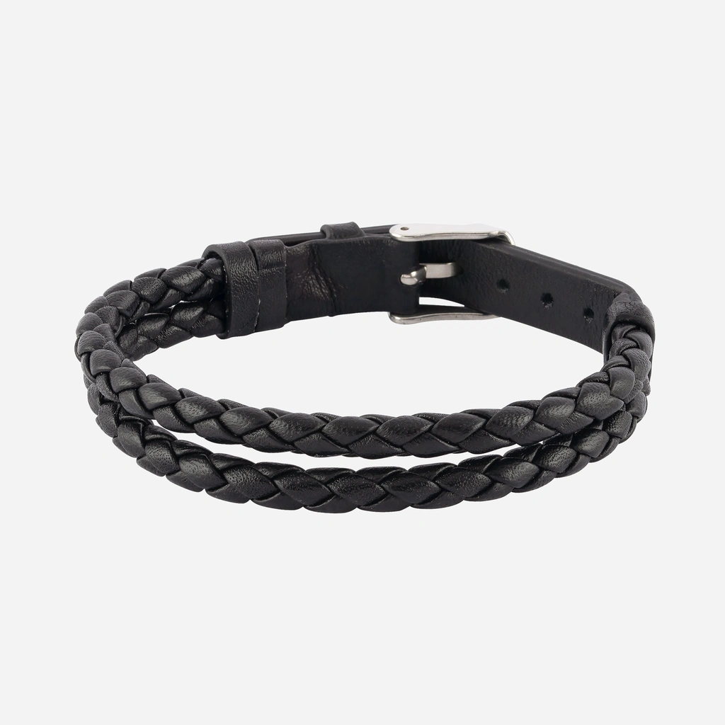 Armband herr läder & stål - svart