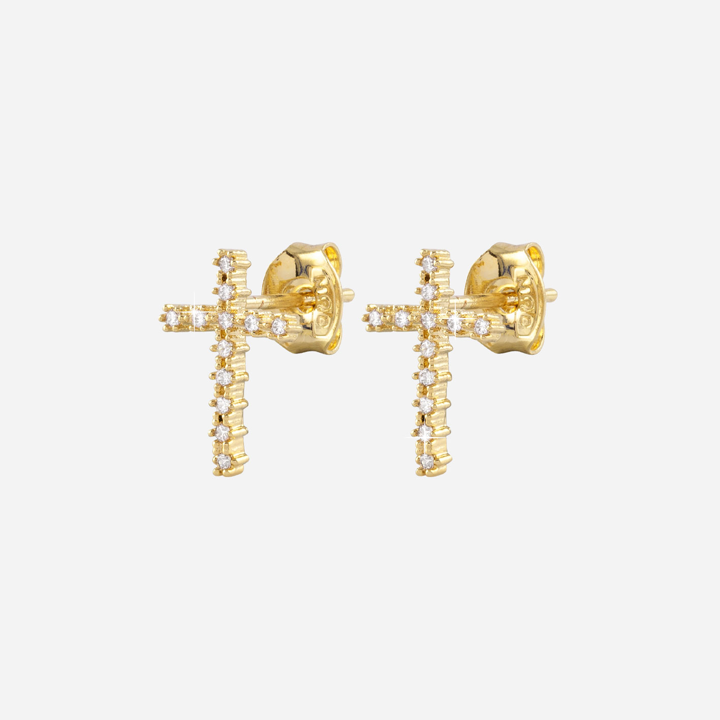 18k Guldpläterade örhängen - Kors med Kubisk Zirkonia