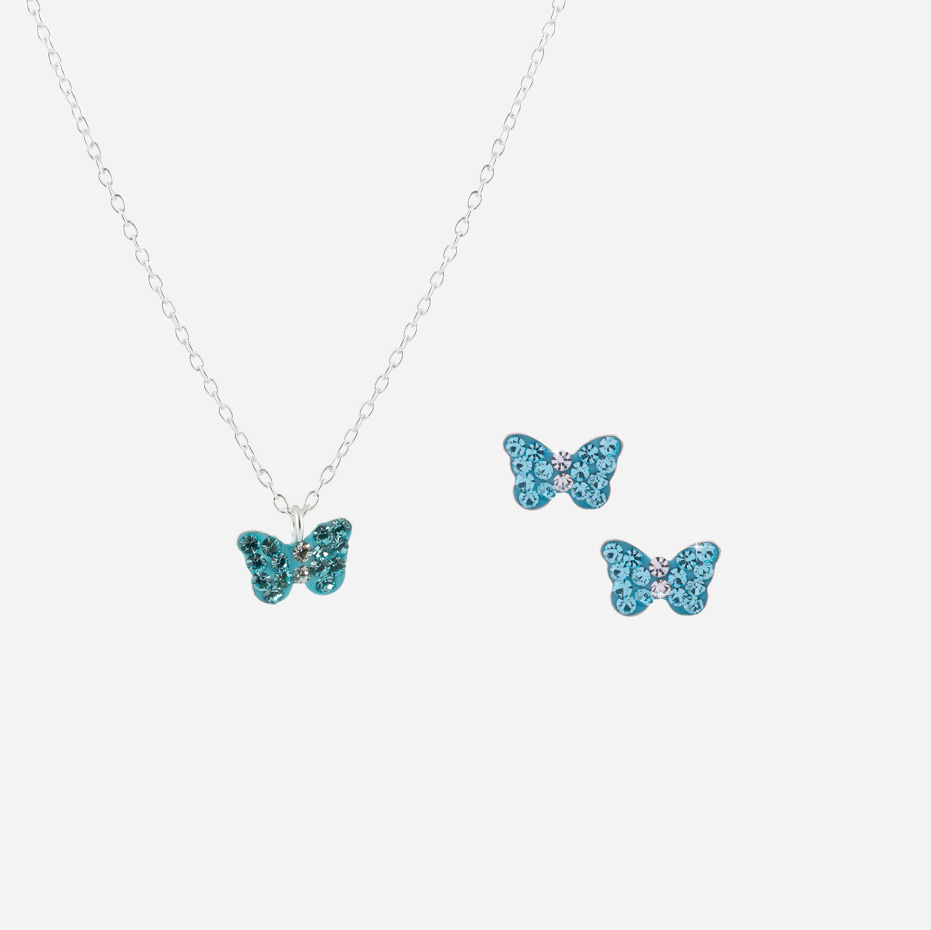 Smyckeset för barn i äkta silver - blå fjärilar