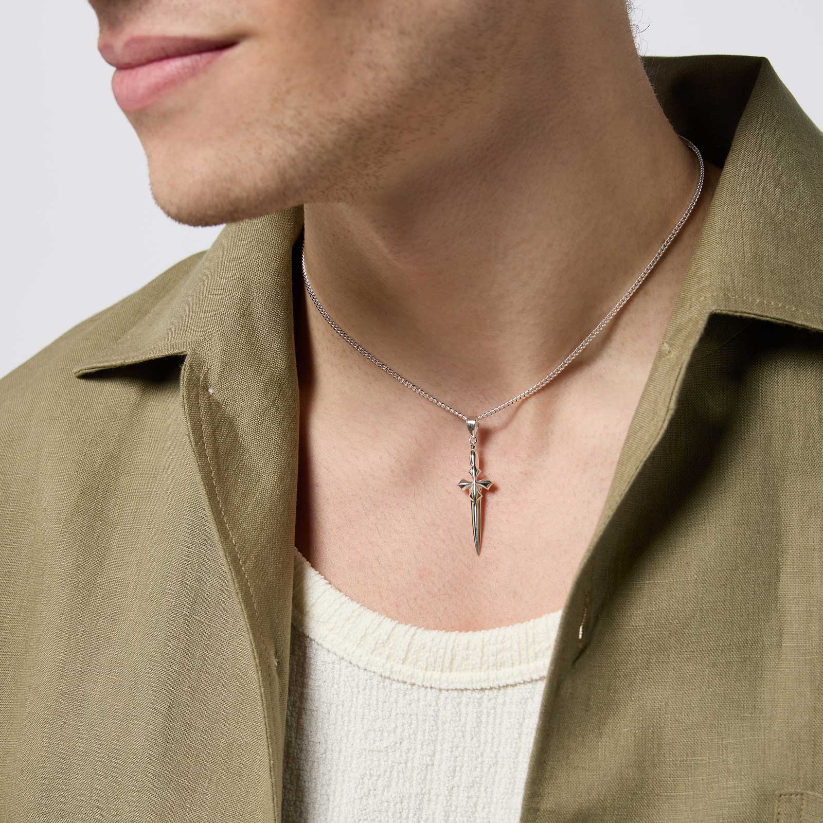 Silverhalsband herr - svärd 55+5 cm